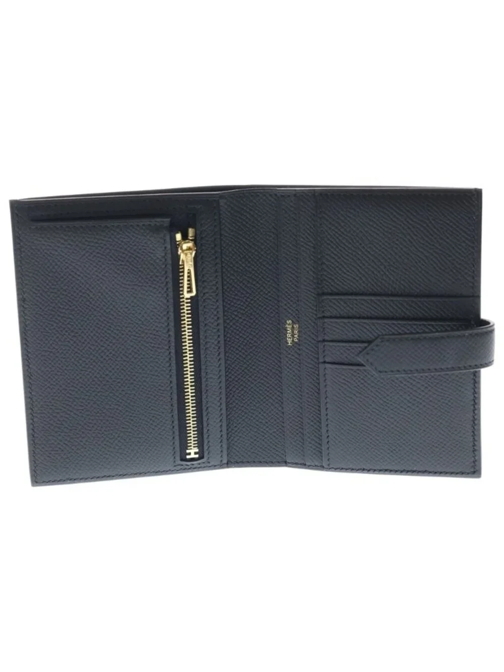 Hermes Bearn Compact Epsom Gold Bifold Wallet Black